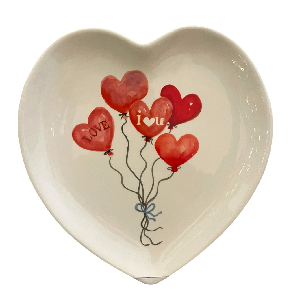 4pc Maxcera Valentine Heart Shaped Dinner Plates 10in Red Heart Balloons New